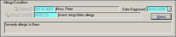 Allergies/Conditions screen