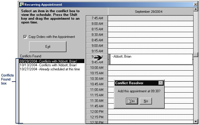 Recurring Appointment screen with conflicts