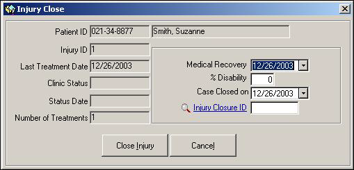 Injury Closure screen
