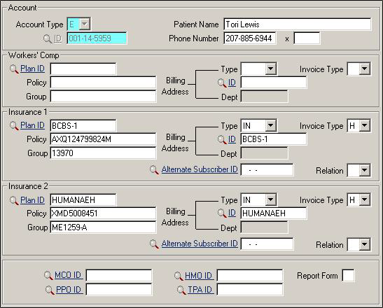 Account data entry screen