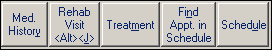 Appointment Register navigation buttons with Rehab Visit screen access