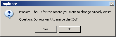 Duplicate record warning message on change/merge ID