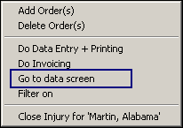 Right-click menu option for an order